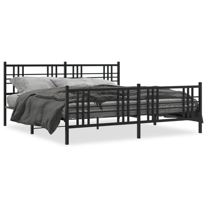 Metal Bed Frame With Headboard And Footboard Black 183X213 Cm