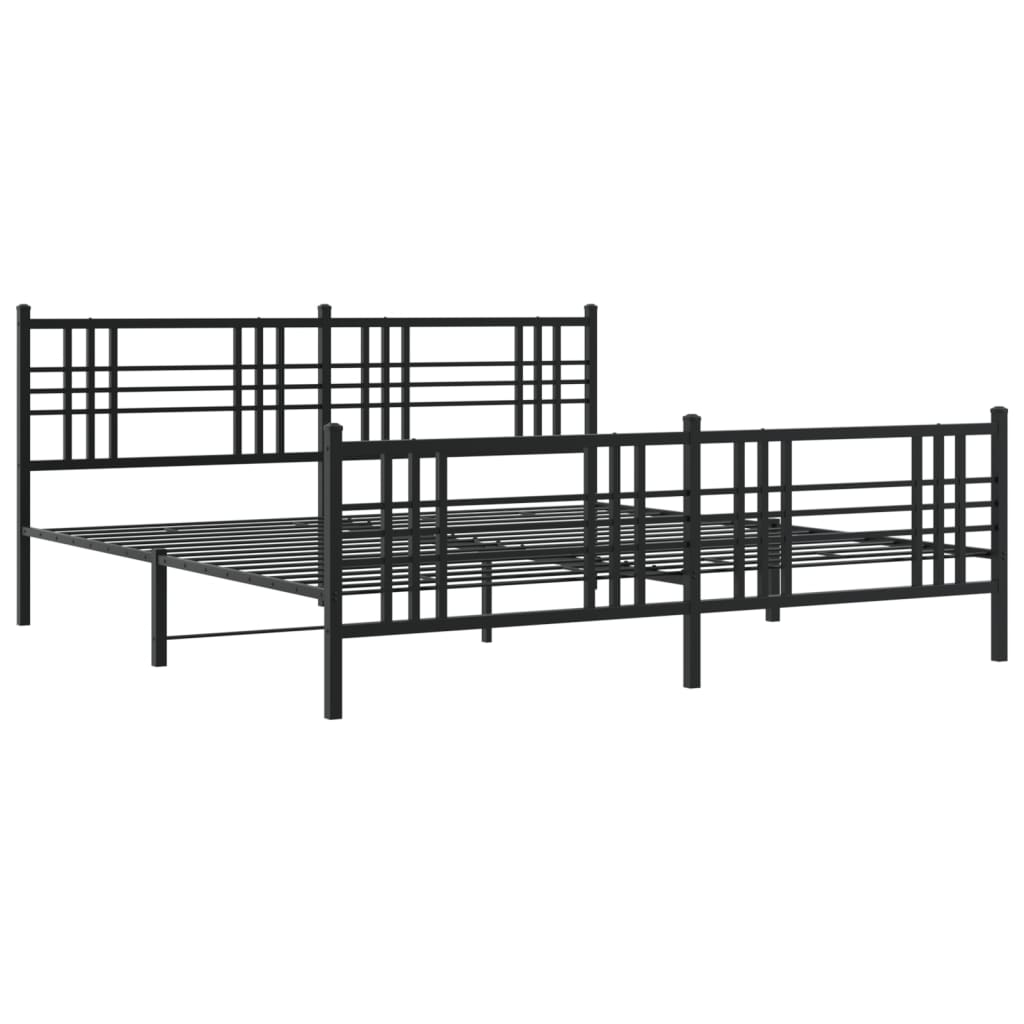 Metal Bed Frame With Headboard And Footboard Black 183X213 Cm