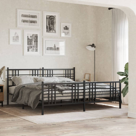 Metal Bed Frame With Headboard And Footboard Black 183X213 Cm