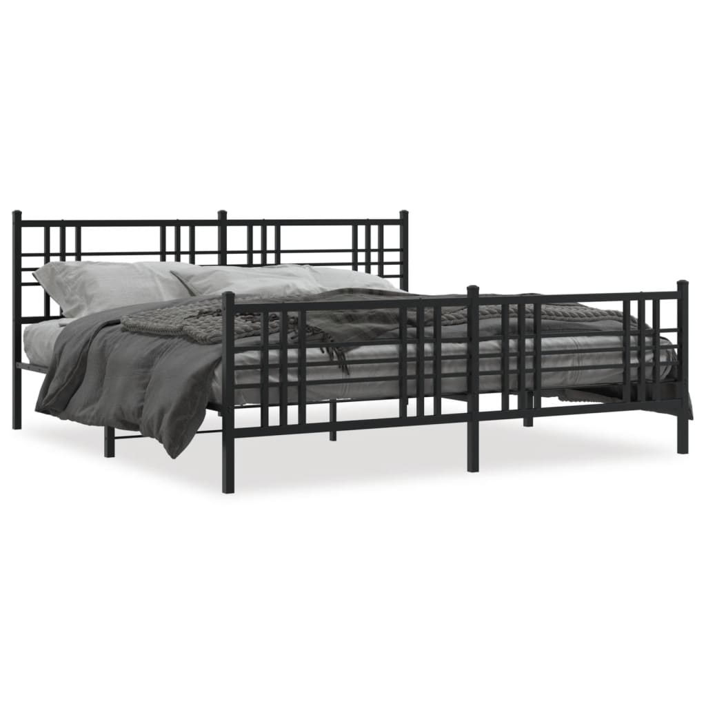 Metal Bed Frame With Headboard And Footboard Black 193X203 Cm