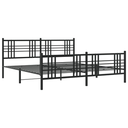 Metal Bed Frame With Headboard And Footboard Black 193X203 Cm