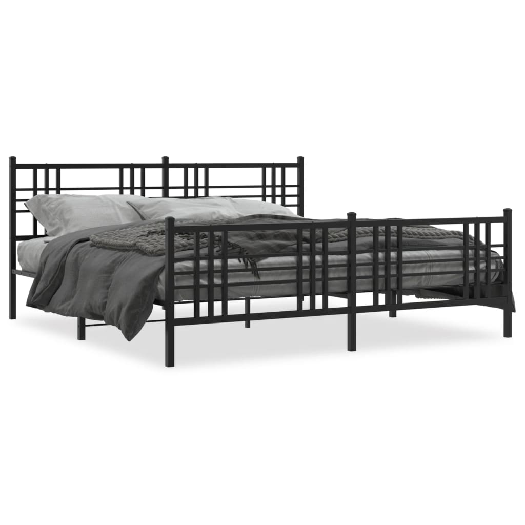 Metal Bed Frame With Headboard And Footboard Black 200X200 Cm