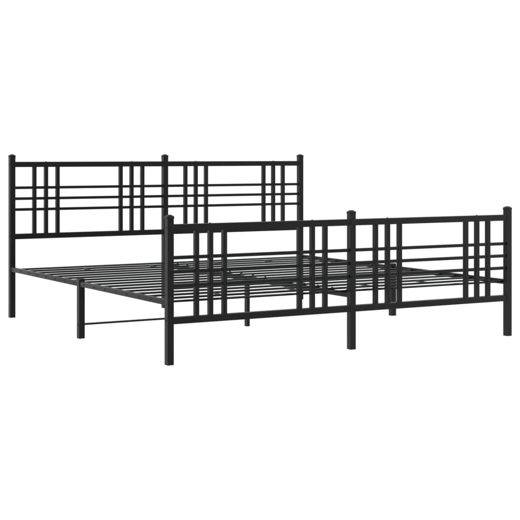 Metal Bed Frame With Headboard And Footboard Black 200X200 Cm