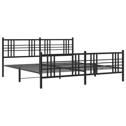 Metal Bed Frame With Headboard And Footboard Black 200X200 Cm