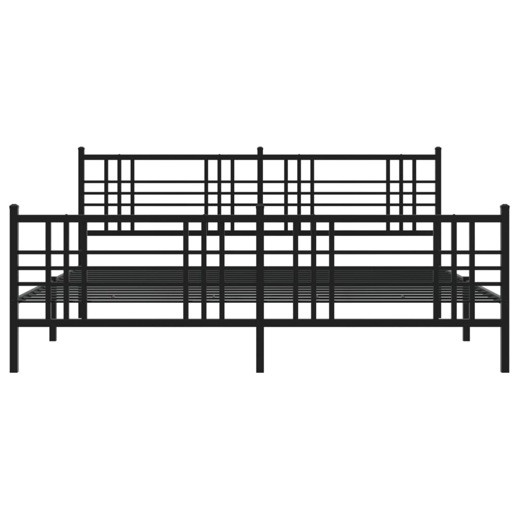 Metal Bed Frame With Headboard And Footboard Black 200X200 Cm