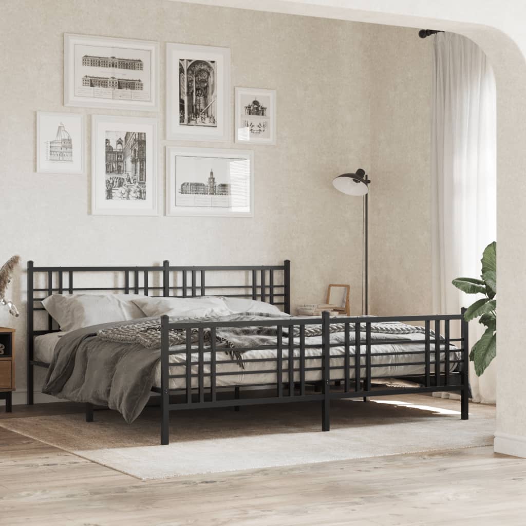 Metal Bed Frame With Headboard And Footboard Black 200X200 Cm