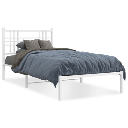 Metal Bed Frame With Headboard White 90X190 Cm Single