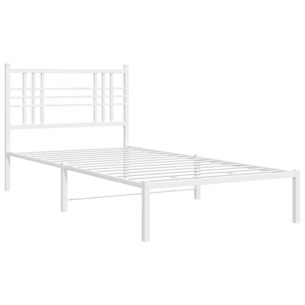 Metal Bed Frame With Headboard White 90X190 Cm Single