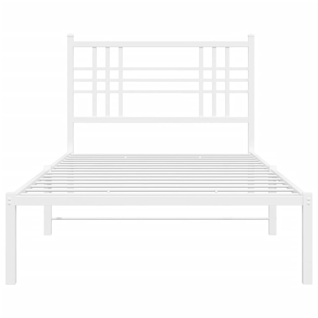 Metal Bed Frame With Headboard White 90X190 Cm Single