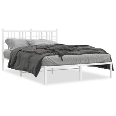 Metal Bed Frame With Headboard White 120X190 Cm Small Double