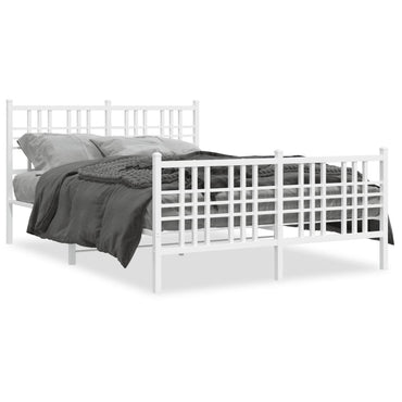 Metal Bed Frame With Headboard And Footboard White 120X190 Cm Small Double