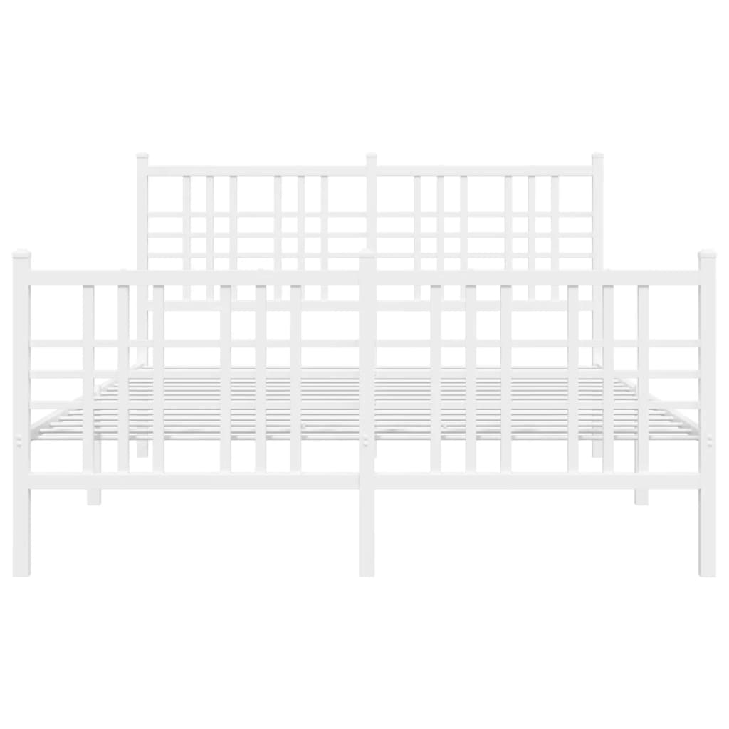 Metal Bed Frame With Headboard And Footboard White 120X190 Cm Small Double