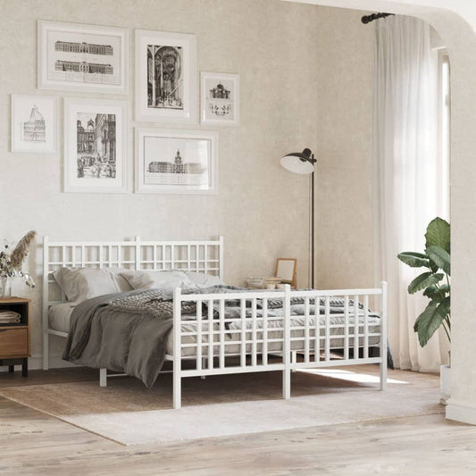 Metal Bed Frame With Headboard And Footboard White 120X190 Cm Small Double