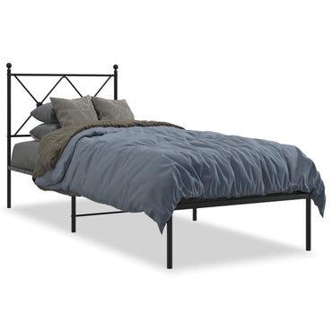 Metal Bed Frame With Headboard Black 75X190 Cm Small Single