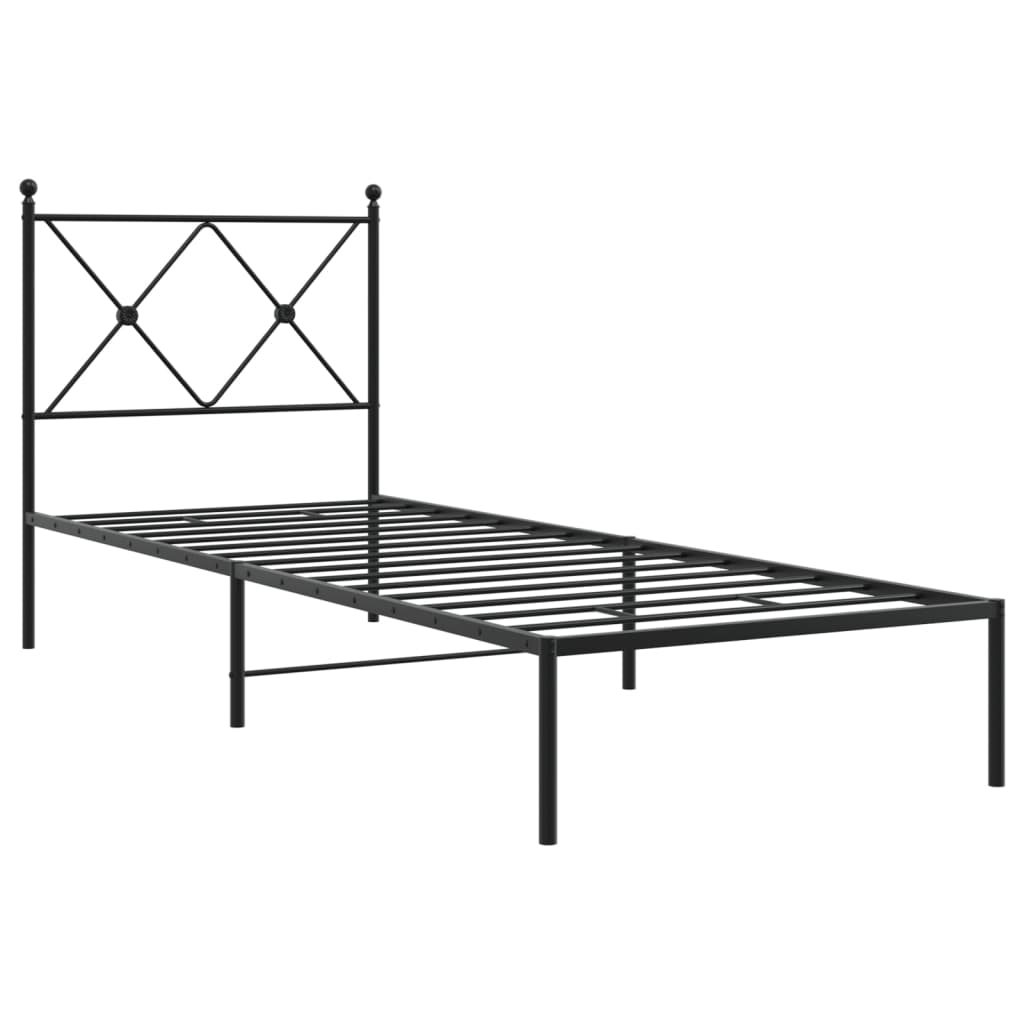 Metal Bed Frame With Headboard Black 75X190 Cm Small Single