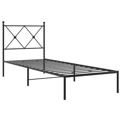 Metal Bed Frame With Headboard Black 75X190 Cm Small Single