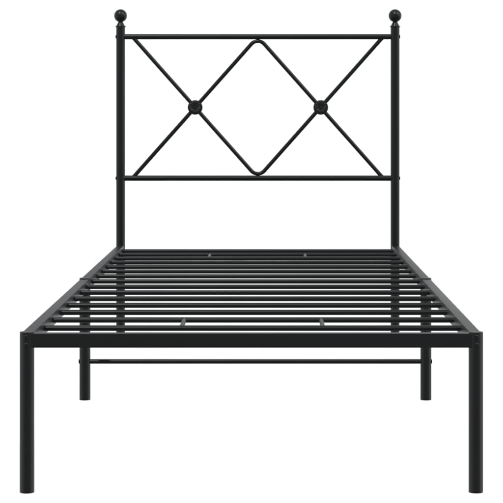 Metal Bed Frame With Headboard Black 75X190 Cm Small Single