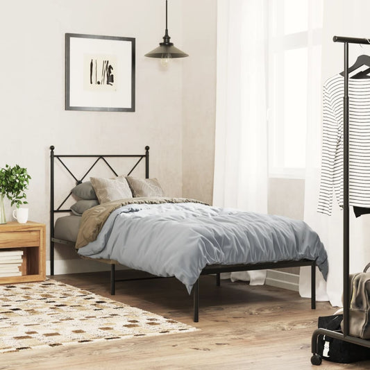 Metal Bed Frame With Headboard Black 75X190 Cm Small Single