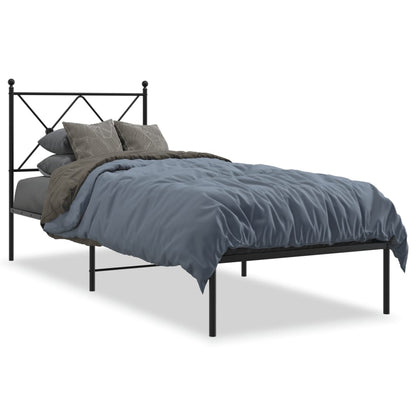 Metal Bed Frame Without Mattress With Headboard Black 80X200Cm