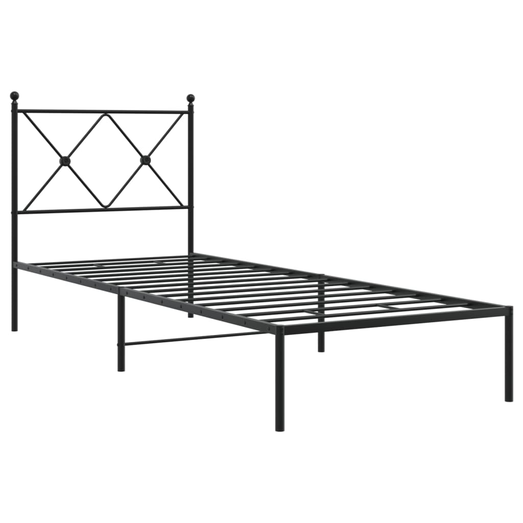 Metal Bed Frame Without Mattress With Headboard Black 80X200Cm