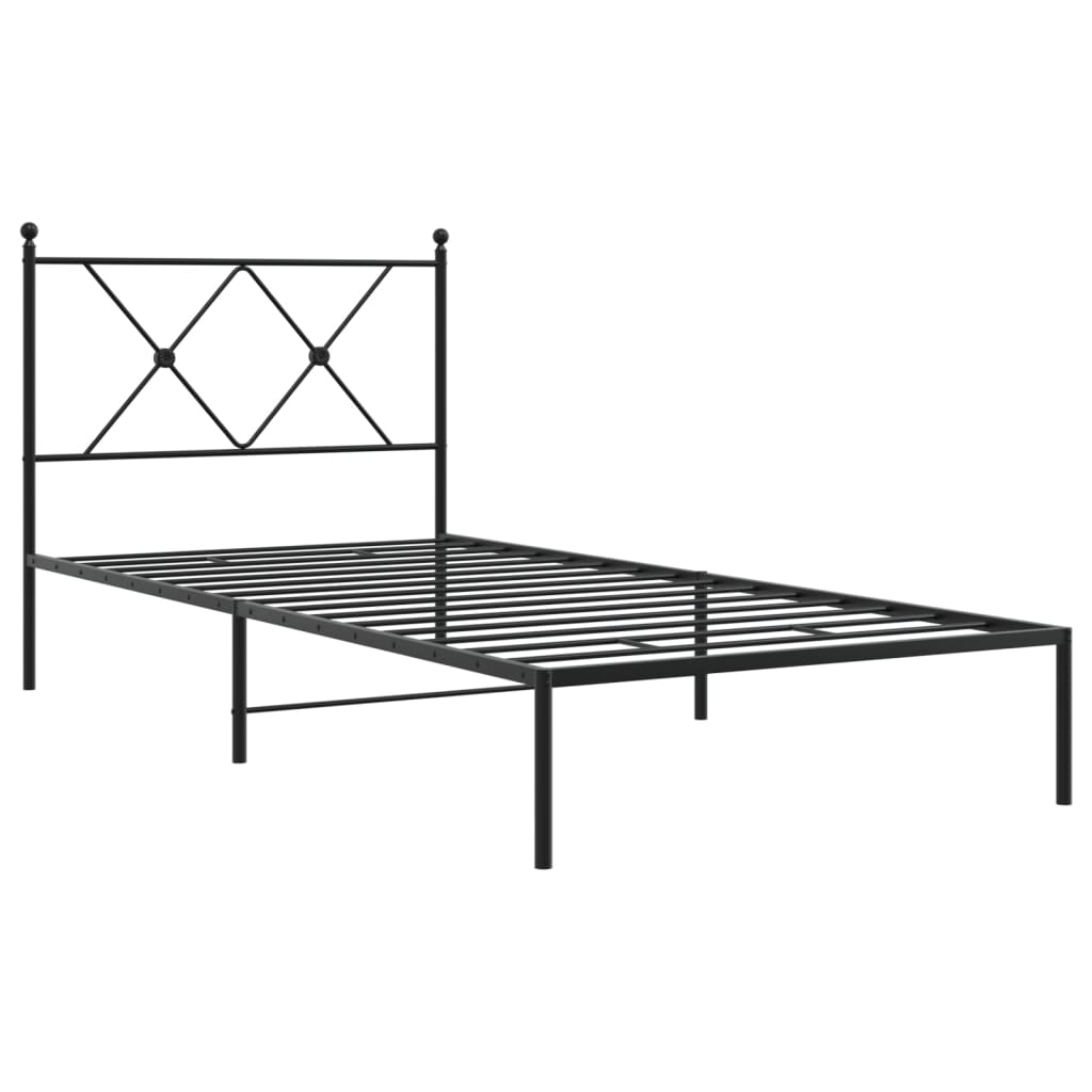 Metal Bed Frame With Headboard Black 90X190 Cm Single