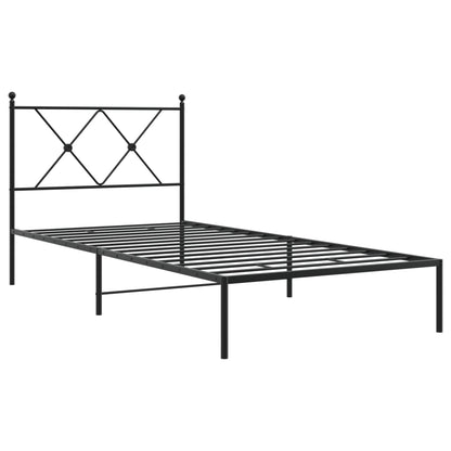 Metal Bed Frame With Headboard Black 90X190 Cm Single