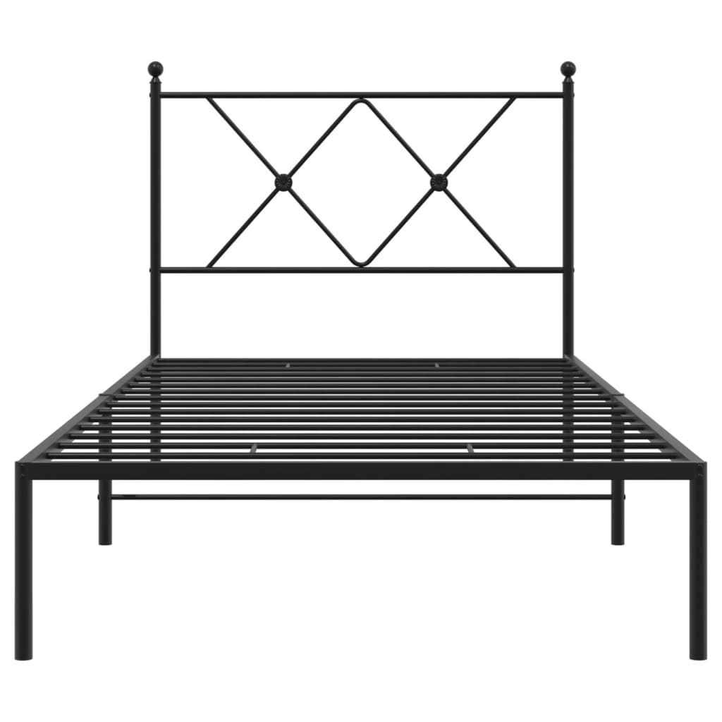 Metal Bed Frame With Headboard Black 90X190 Cm Single