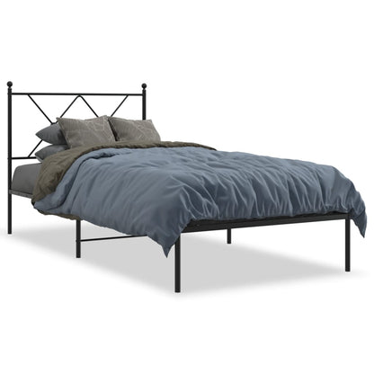 Metal Bed Frame Without Mattress With Headboard Black 90X200Cm