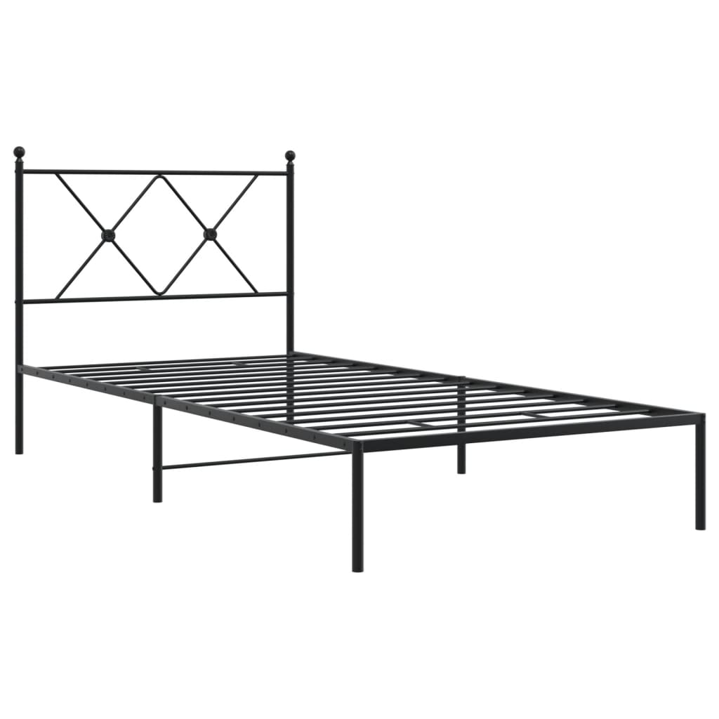 Metal Bed Frame Without Mattress With Headboard Black 90X200Cm