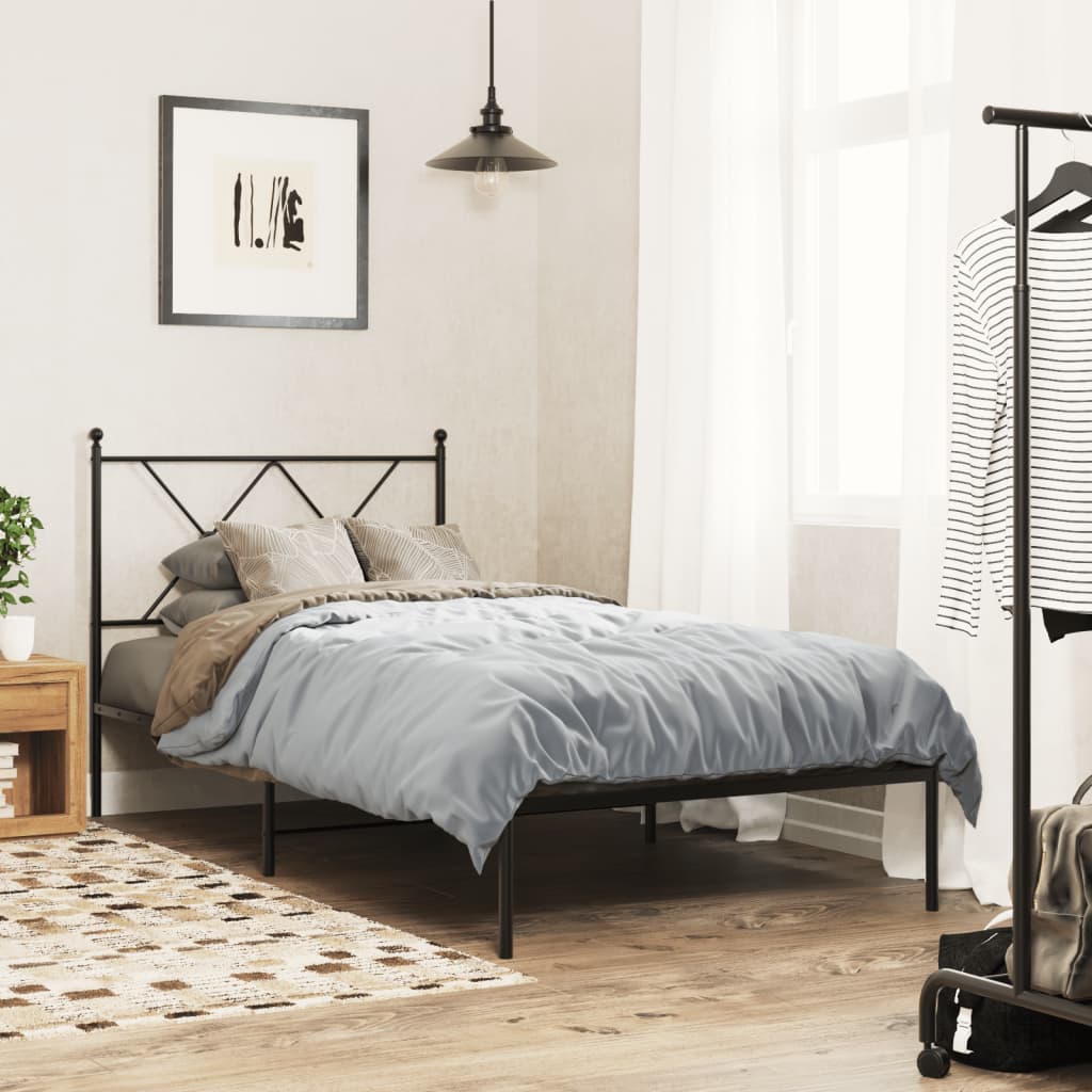 Metal Bed Frame Without Mattress With Headboard Black 90X200Cm