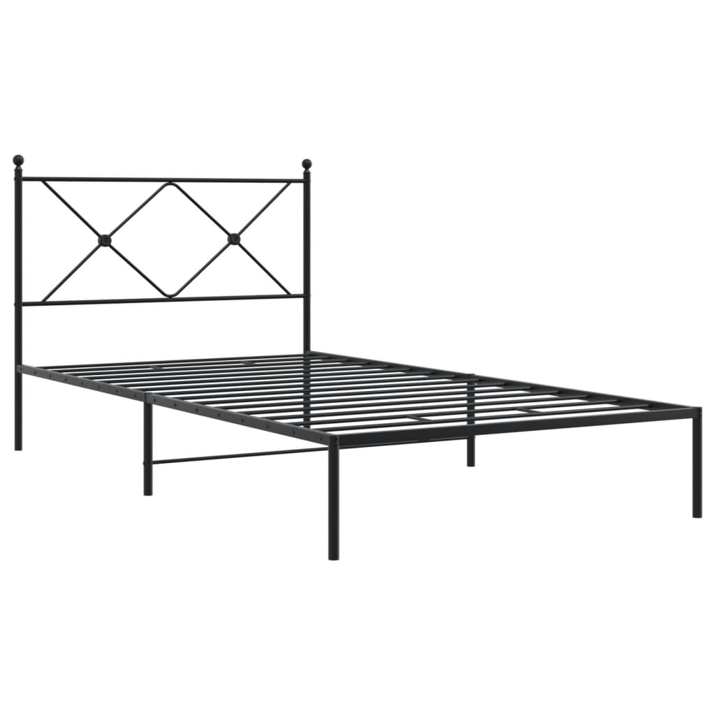 Metal Bed Frame With Headboard Black 100X190 Cm