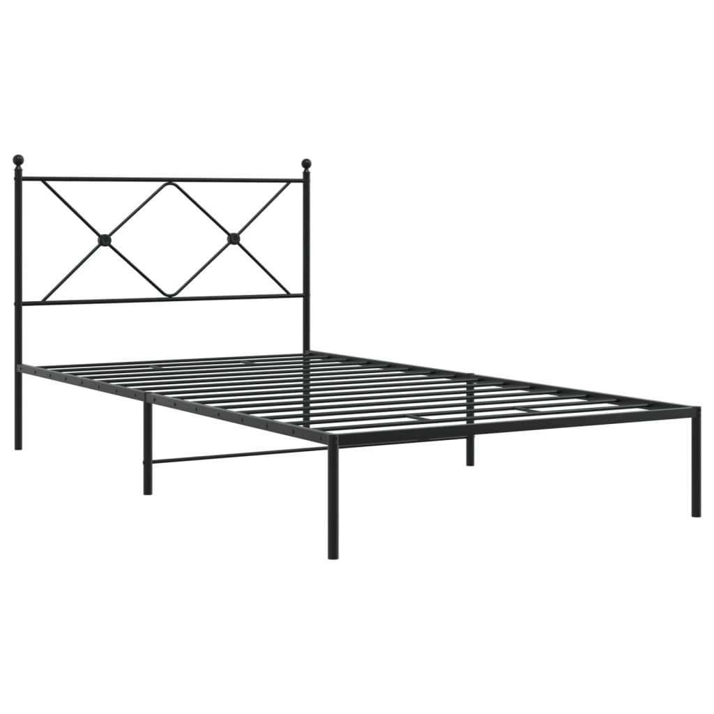 Metal Bed Frame Without Mattress With Headboard Black 100X200Cm