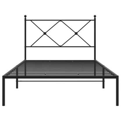 Metal Bed Frame Without Mattress With Headboard Black 100X200Cm