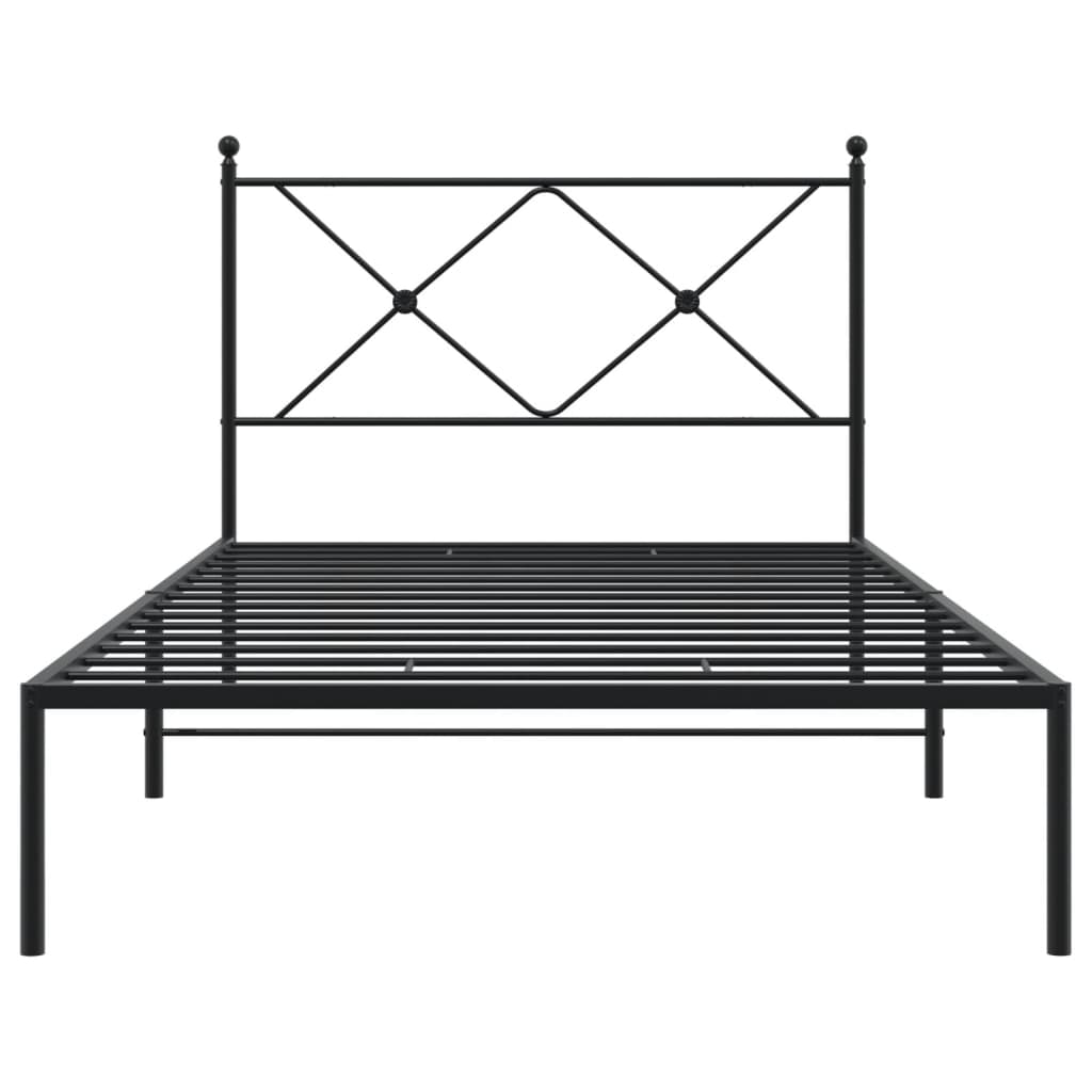 Metal Bed Frame With Headboard Black 107X203 Cm