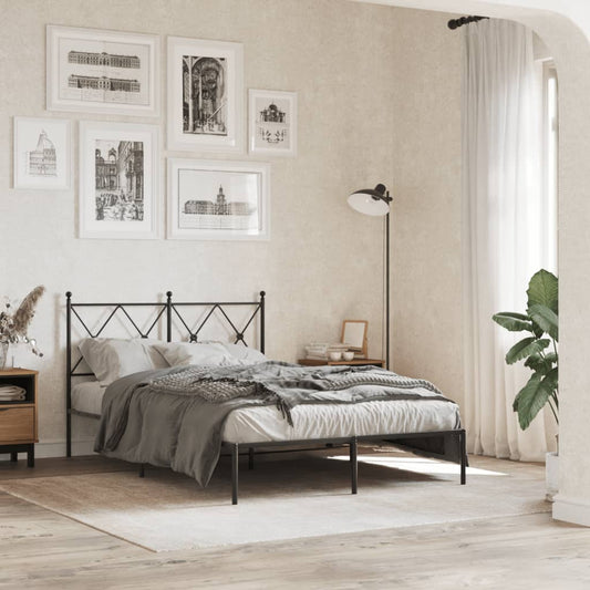 Metal Bed Frame Without Mattress With Headboard Black 120X200Cm