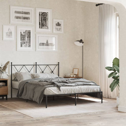 Metal Bed Frame Without Mattress With Headboard Black 135X190Cm