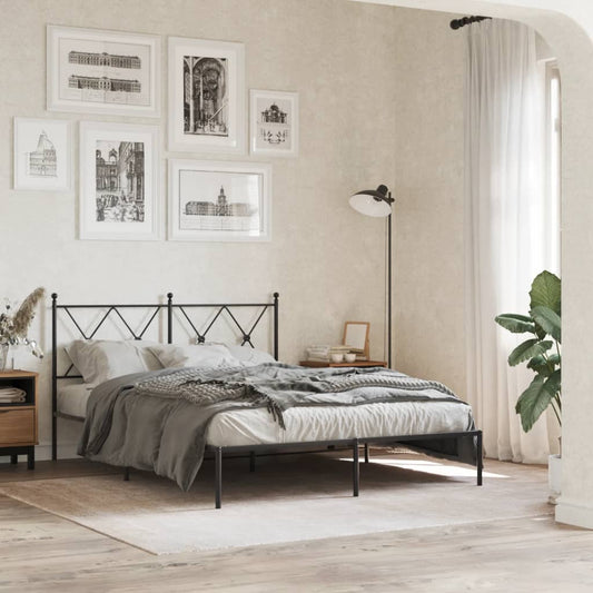 Metal Bed Frame Without Mattress With Headboard Black 140X200Cm