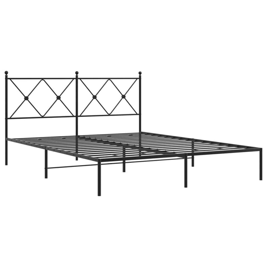 Metal Bed Frame With Headboard Black 150X200 Cm King Size