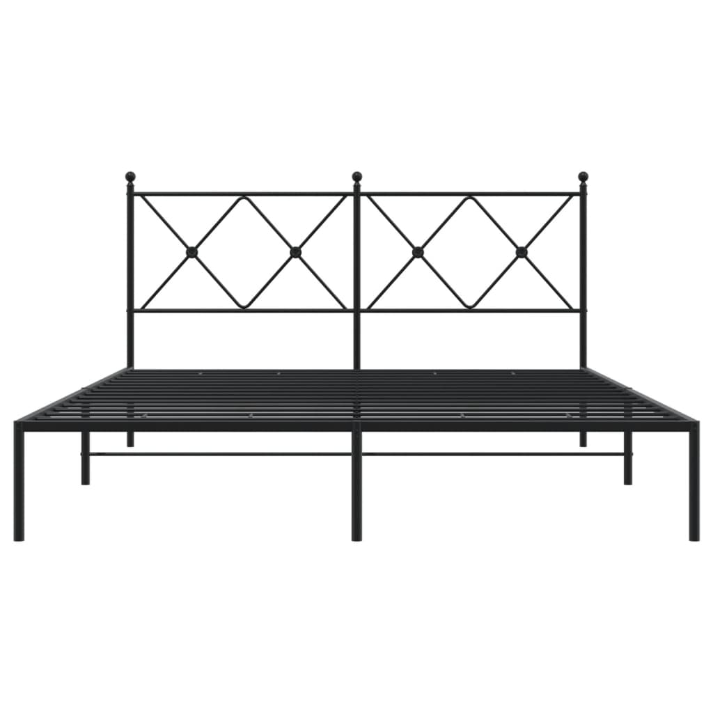 Metal Bed Frame With Headboard Black 150X200 Cm King Size