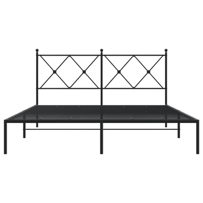 Metal Bed Frame With Headboard Black 150X200 Cm King Size