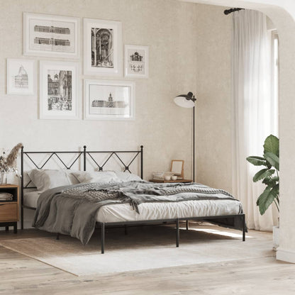 Metal Bed Frame With Headboard Black 150X200 Cm King Size