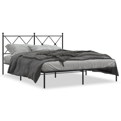 Metal Bed Frame With Headboard Black 160X200 Cm