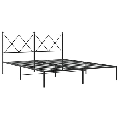 Metal Bed Frame With Headboard Black 160X200 Cm