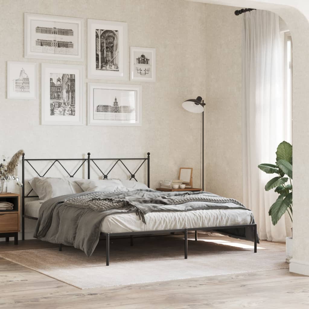 Metal Bed Frame With Headboard Black 160X200 Cm