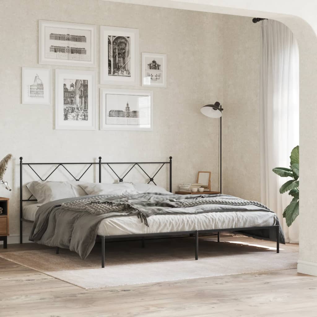 Metal Bed Frame Without Mattress With Headboard Black 183X213Cm