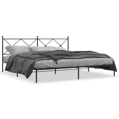 Metal Bed Frame With Headboard Black 193X203 Cm