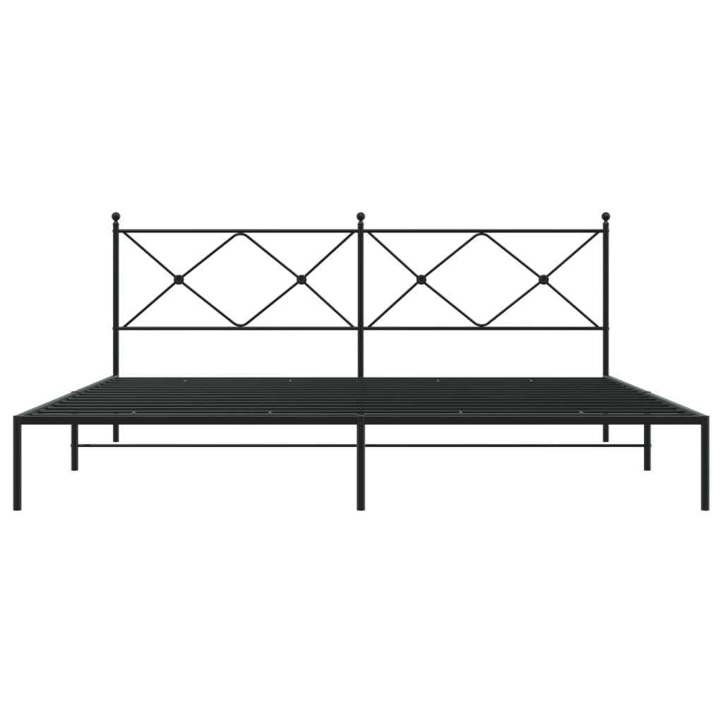 Metal Bed Frame With Headboard Black 193X203 Cm