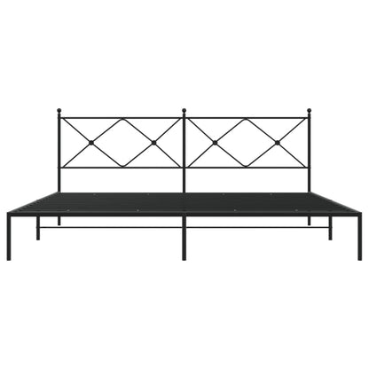 Metal Bed Frame With Headboard Black 193X203 Cm