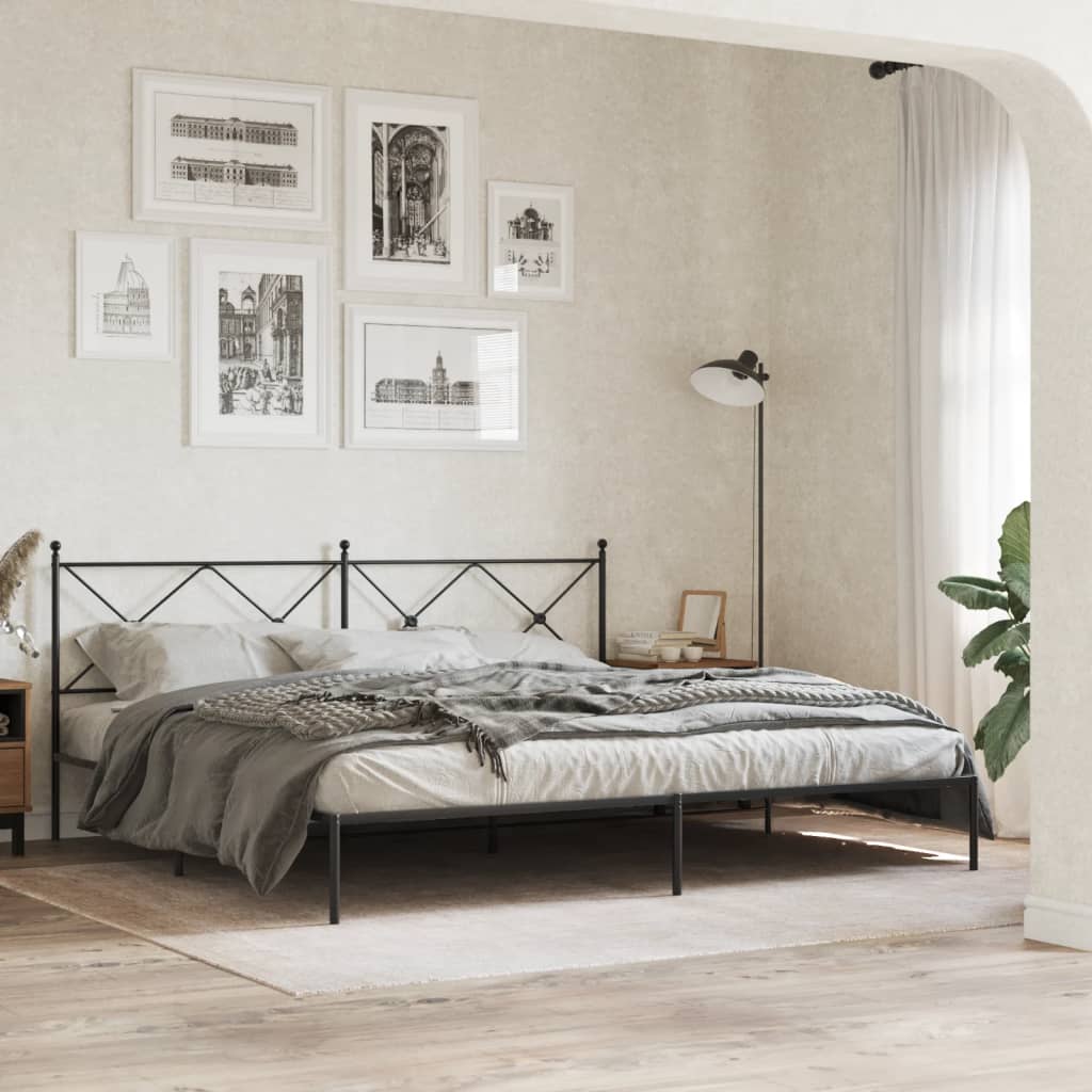 Metal Bed Frame With Headboard Black 193X203 Cm