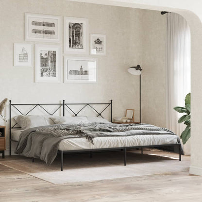 Metal Bed Frame With Headboard Black 193X203 Cm